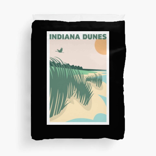 Grass Sunset Indiana Dunes Poster Duvet Covers