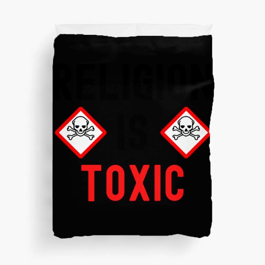 RELIGION Is TOXIC Skull Crossbones toxicity symbol Duvet Covers