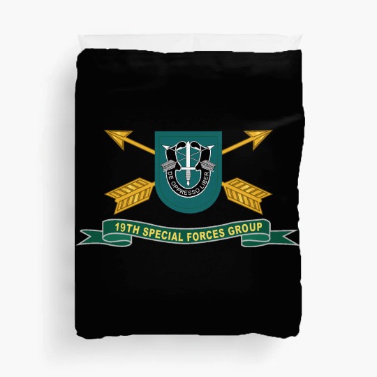 Army 19th Special Forces Group Flash w Br Ribbon Duvet Covers