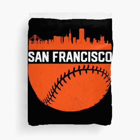 Vintage Downtown San Francisco Cali Skyline Baseba Duvet Covers