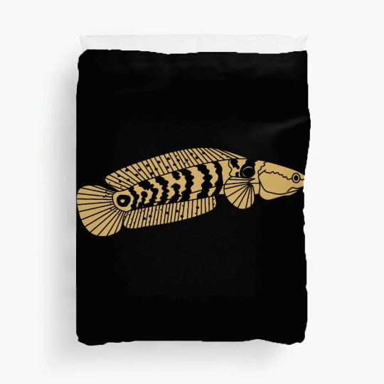 black and gold channa snakehead fish illustrations Duvet Covers