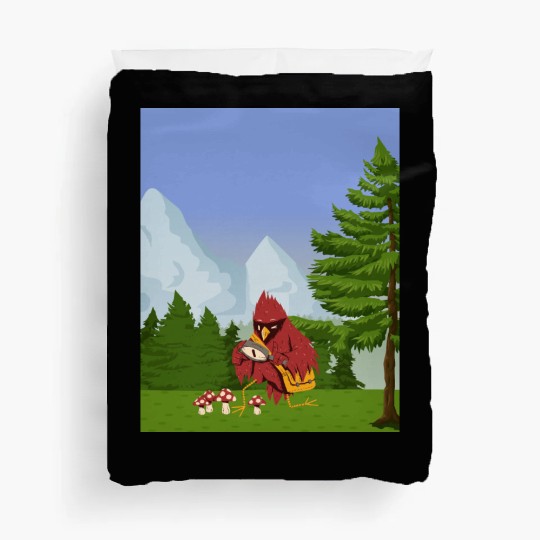 Cardinal Bird Foraging Collecting Mushrooms Duvet Covers