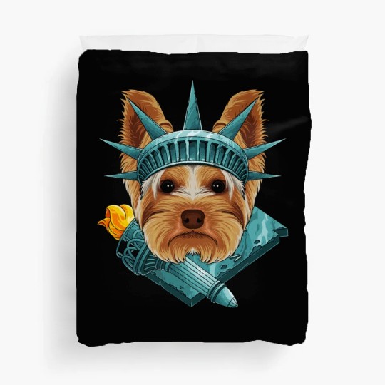 Statue Of Liberty Yorkshire Terrier 4th Of July US Duvet Covers