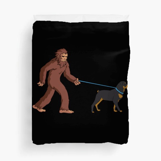 Bigfoot Sasquatch Walking Rottweiler Duvet Covers