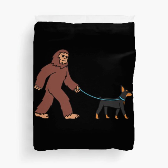 Bigfoot Sasquatch Walking Doberman Duvet Covers