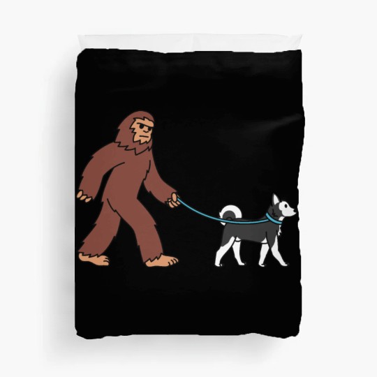 Bigfoot Sasquatch Walking Husky Duvet Covers