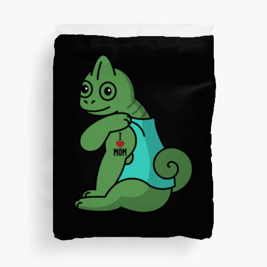 I Love Mom Tattoo Chameleon Reptile Duvet Covers