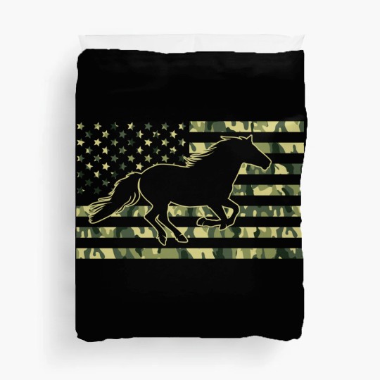Horse American Camo Flag Horseback Riding Duvet Covers