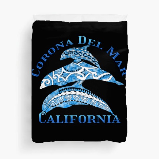 Corona Del Mar California Vacation Tribal Dolphins Duvet Covers