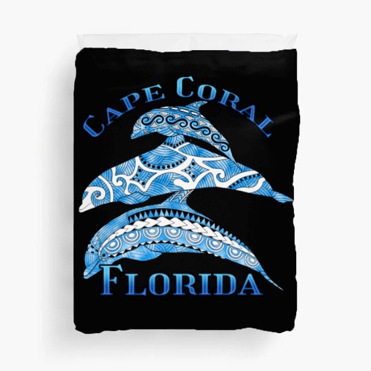 Cape Coral Florida Vacation Tribal Dolphins Duvet Covers