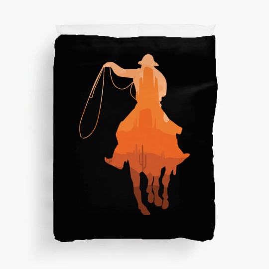 Cowboy Sunset Vintage Western Landscape Horseback Duvet Covers