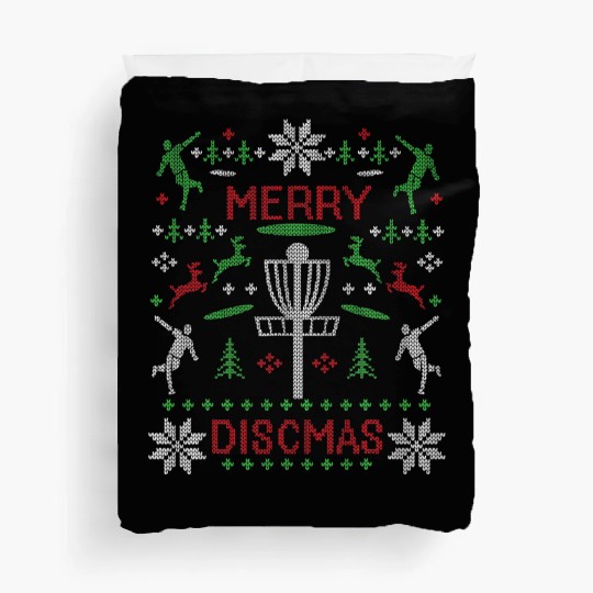 Merry Discmas Disc Golf Ugly Christmas Sweater Duvet Covers
