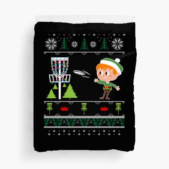 Ugly Disc Golf Christmas Duvet Covers Elf Playing Frolf