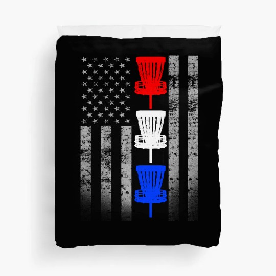 Red White and Blue Disc Golf Flag Duvet Covers