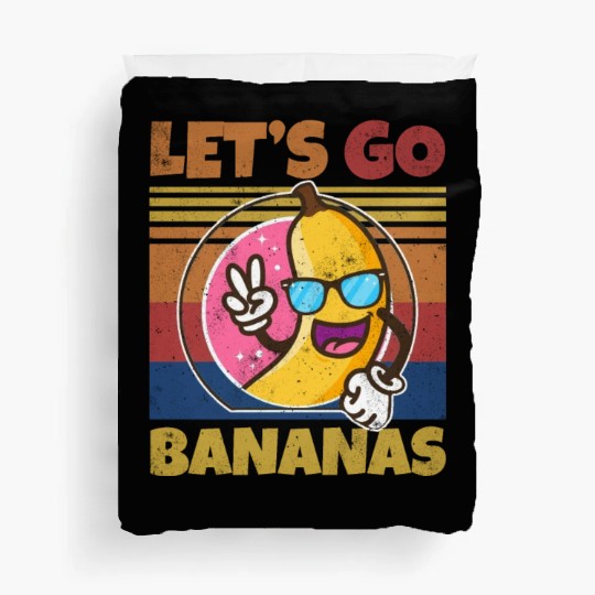Retro Let's Bananas Funny Peace Banana Duvet Covers