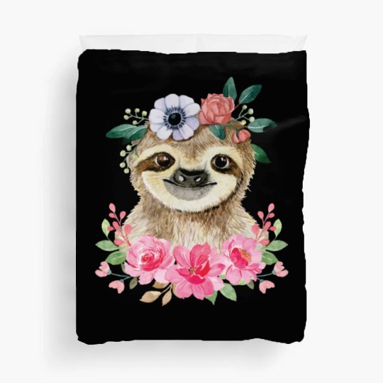 Flower Sloth Girl Women Mom Sloths Duvet Covers
