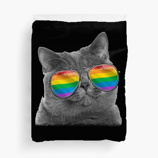 Cat LGBT Sunglasses Gay Pride Rainbow Flag Duvet Covers
