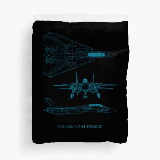 F-14 Tomcat Jet Fighter Blueprint Duvet Covers