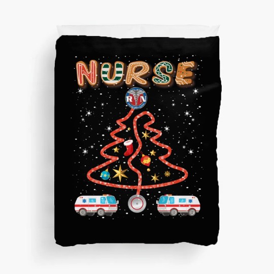 Stethosope Christmas Pine Tree Registered Nurse Duvet Covers