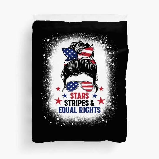USA Messy Bun Bleached Stars Stripes Equal Rights Duvet Covers