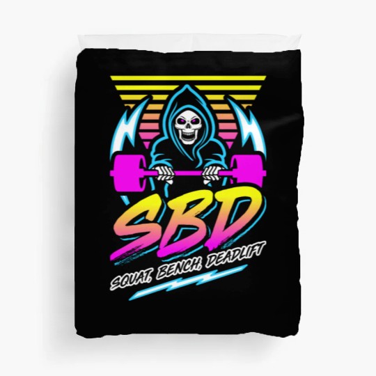 SBD Squat Bench Deadlift (Gym Reaper) Retro Neon Duvet Covers