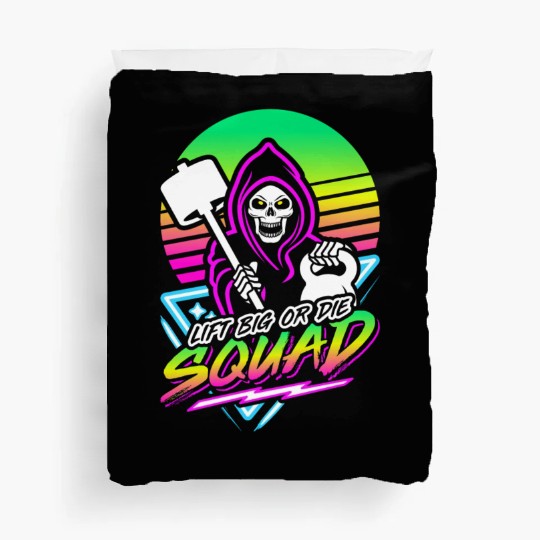 Lift Big Or Die Squad (Gym Reaper) Retro Neon Duvet Covers