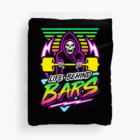Life Behind Bars (Gym Reaper) Retro Neon Synthwave Duvet Covers