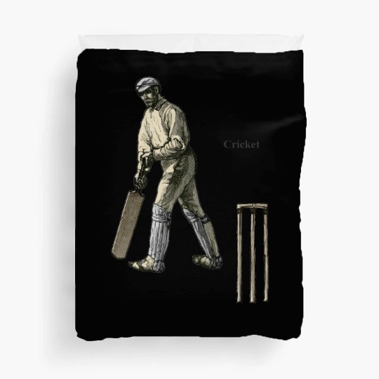 Vintage Cricket Player with a Bat and Wicket URM Duvet Covers
