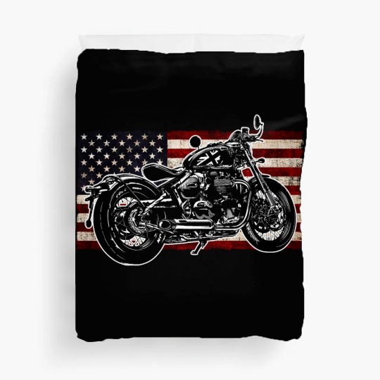 Distressed Flag Vintage Bobber Bike Motorcycle Duvet Covers