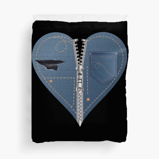 light blue heart in jeans look with zipper Duvet Covers