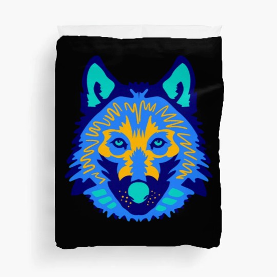 blue wolf face Duvet Covers