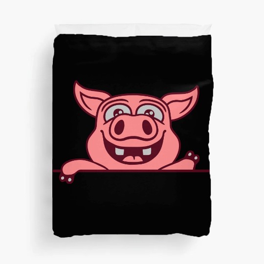 barn pig waving friendly Duvet Covers