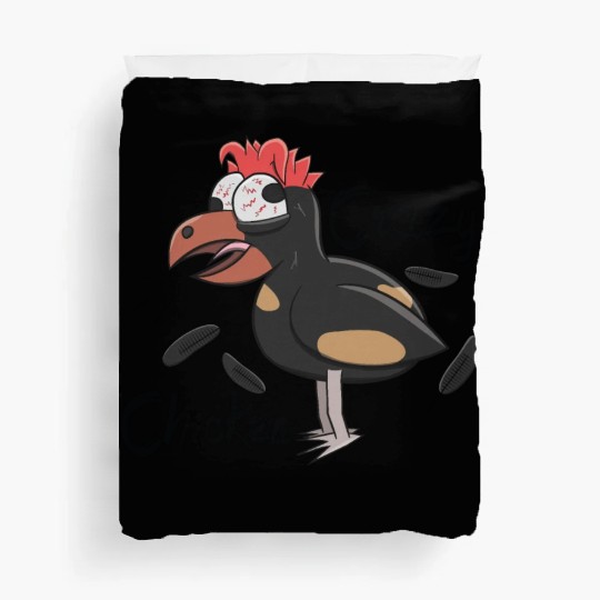 Crazy Shocked Farm Chicken Funny Cartoon Black Duvet Covers