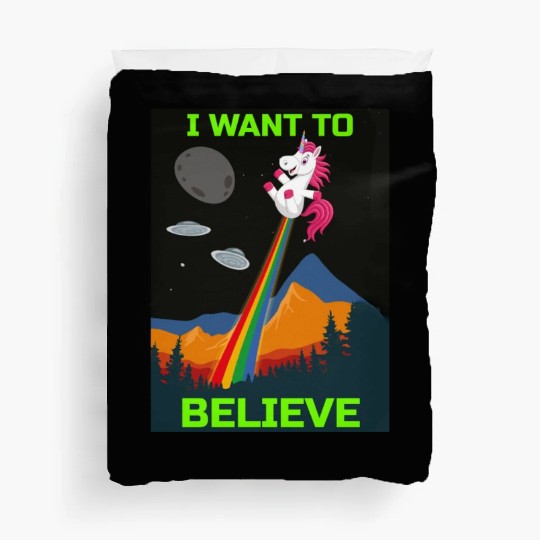 Unicorn "I Want To Believe" UAP Outfit Alien Ufo Duvet Covers