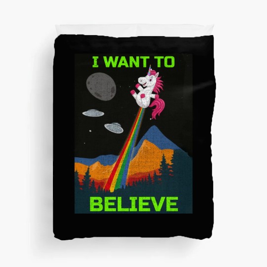 Unicorn "I Want To Believe" UAP Outfit Alien Ufo Duvet Covers