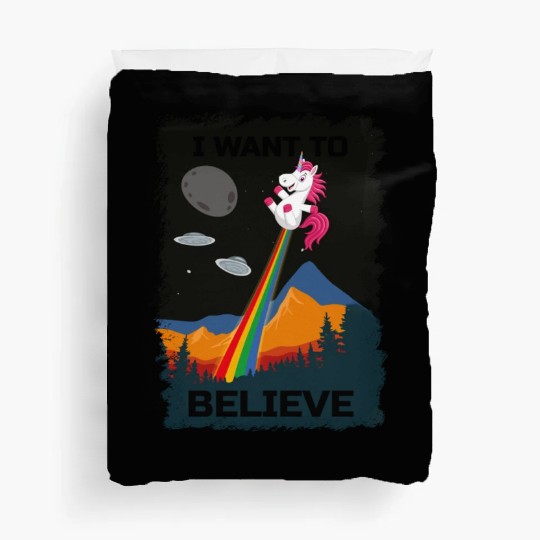 Unicorn "I Want To Believe" UAP Outfit Alien Ufo Duvet Covers