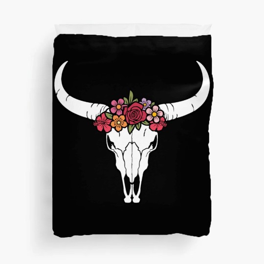 Floral bull skull Duvet Covers
