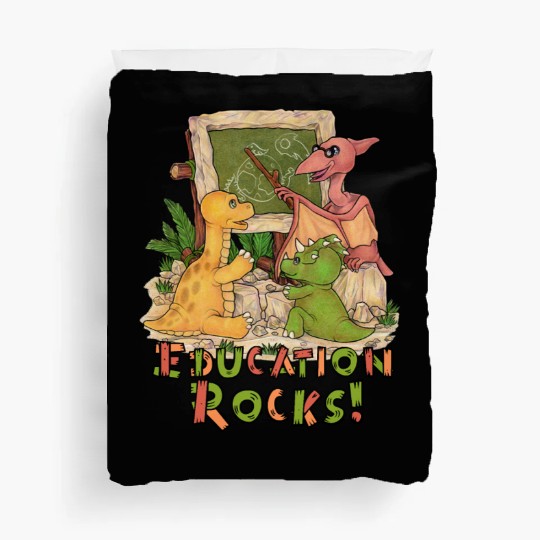 Education Rocks Cute Dino School Enrollment Duvet Covers