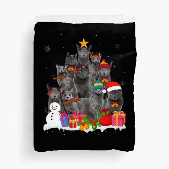 Funny Russian Blue Christmas Tree Pet Cat Lover Duvet Covers