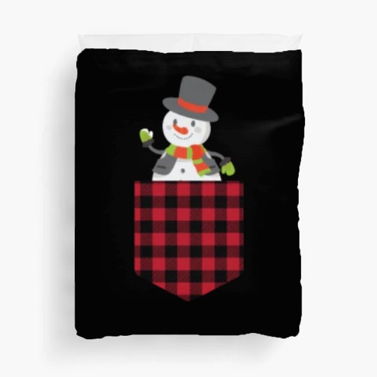 Christmas Cute Snowman In Buffalo Plaid Pocket Duvet Covers
