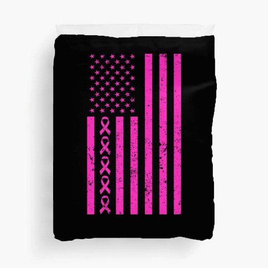 Pink Ribbon beating Breast Cancer American Flag Duvet Covers