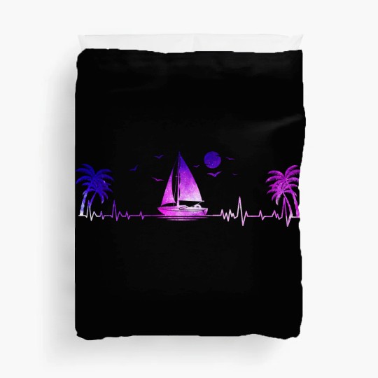 Sailboat Heartbeat Sunset Ocean Duvet Covers