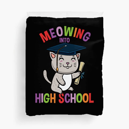 Moewing Into High School Cat Back To School Duvet Covers