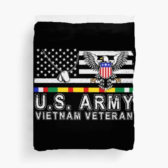 Vietnam Veteran Eagle US Flag Dog Tag Vintage Duvet Covers