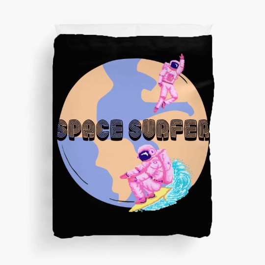Space Surfer Two Astronauts and Planet Earth Duvet Covers