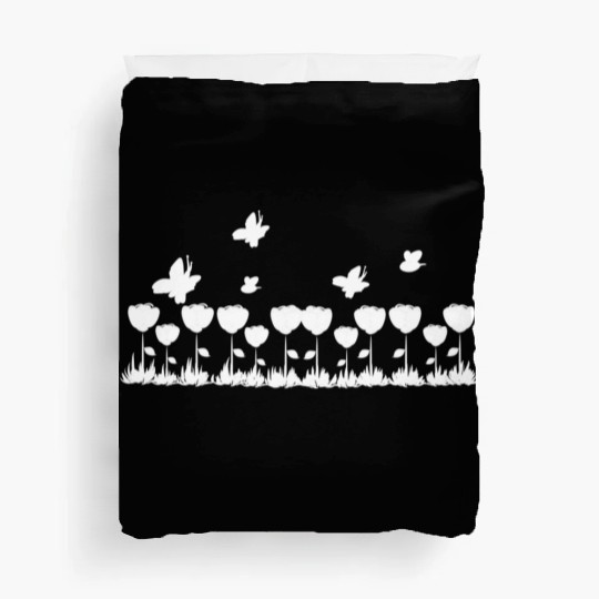 roses line butterfly nature grass Duvet Covers