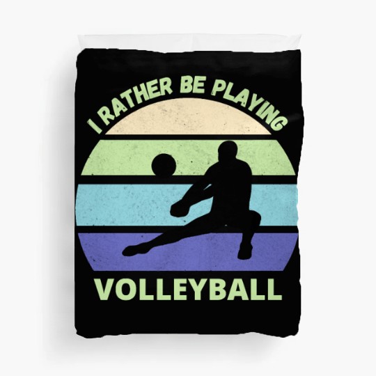 I rather be playing volleyball retro sunset Duvet Covers