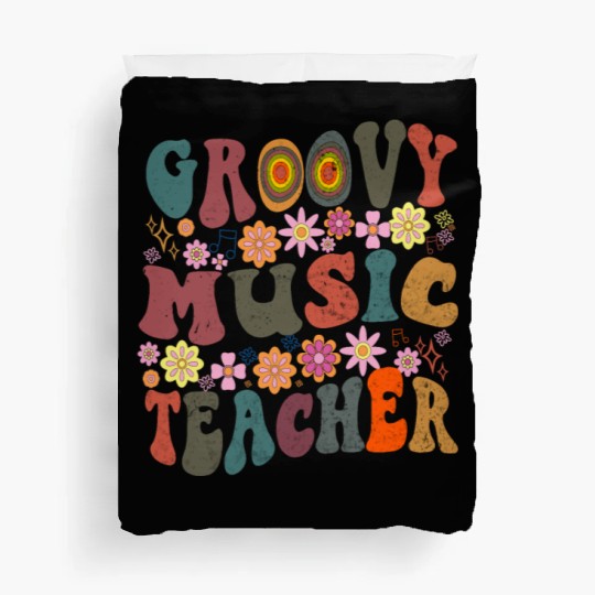 Groovy music teacher colorful retro Back To School Duvet Covers