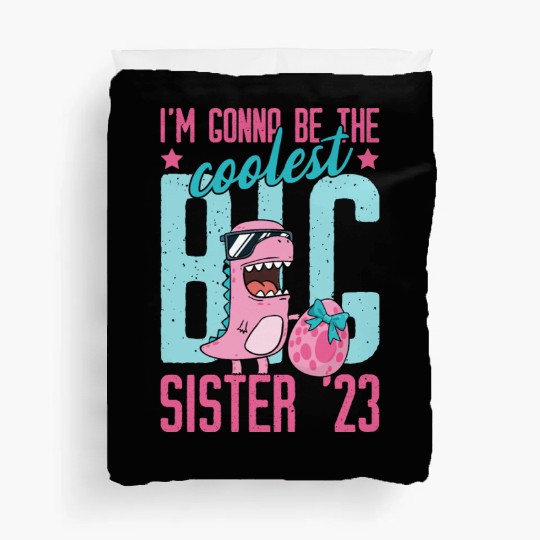 Coolest Big Sister 2023 Baby Pregnancy Dino Girls Duvet Covers