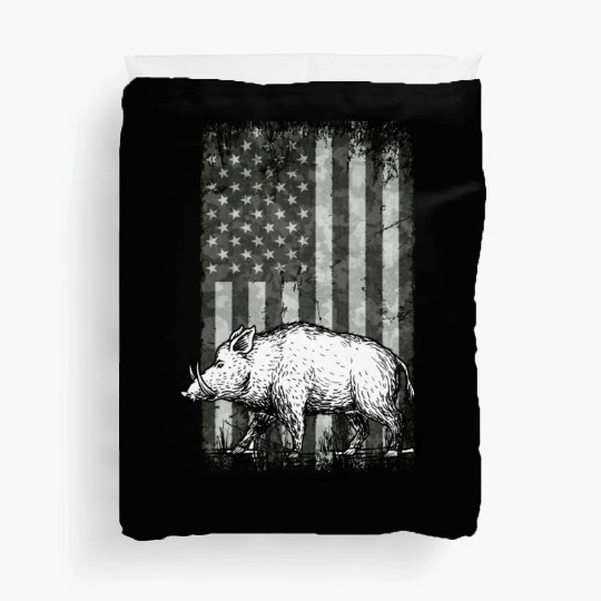 Patriotic Wild Boar Hunting Season For Hog Duvet Covers